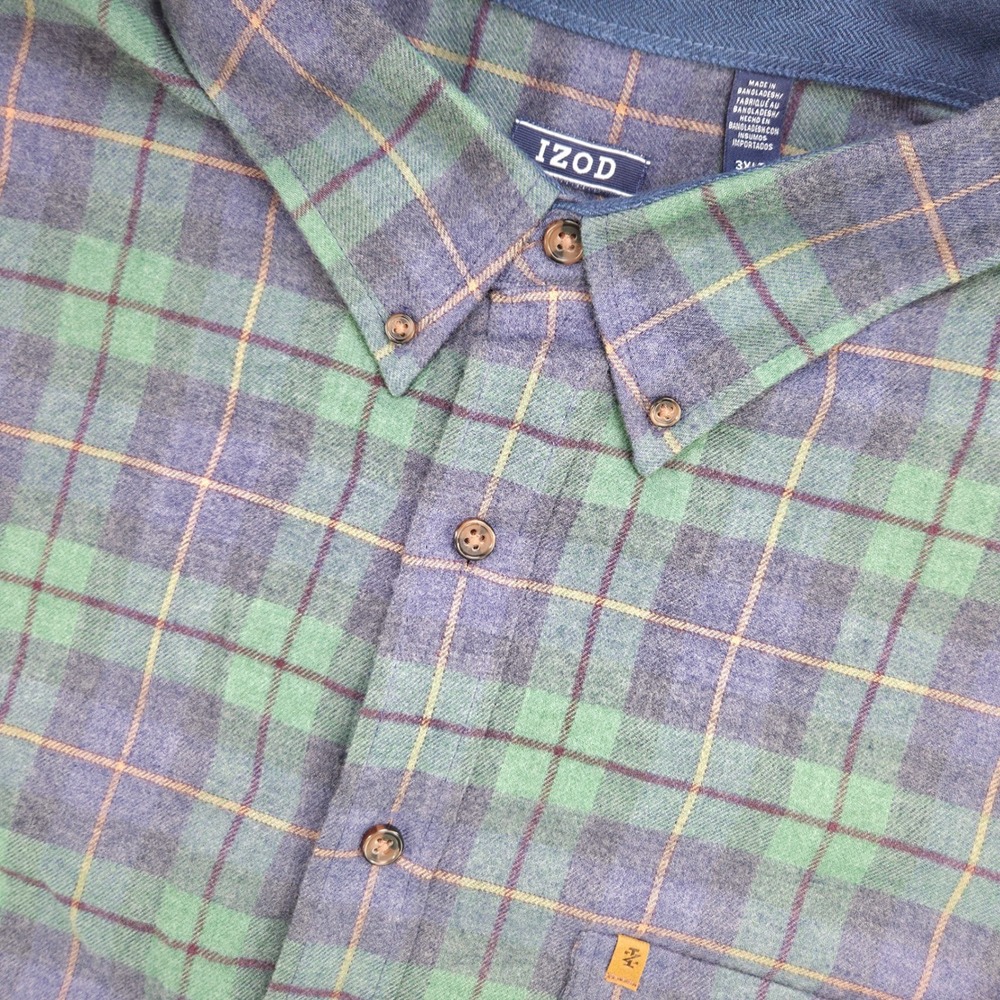 IZOD Mens 3XLT Blue Green Stratton Flannel Shirt Big & Tall Plaid Button Up NWT